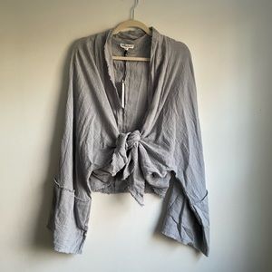 Newbury kustom dusty blue tie front top with wide sleeves